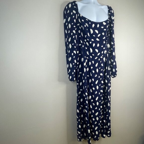 Reformation Womens Sigmund Puff Sleeve Midi Dress 16 Navy Milkmaid Wedding Guest - Picture 1 of 8